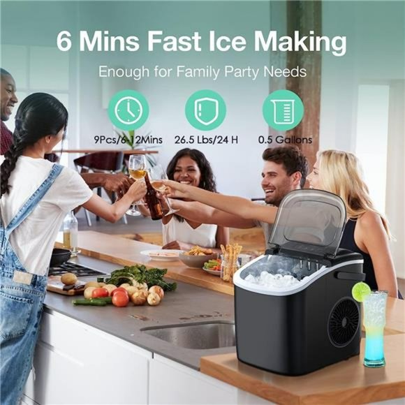 Countertop Ice Maker, 26.5lbs/24Hrs, Portable Ice Maker Machine - Picture 2 of 6